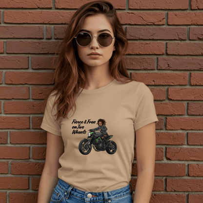 Fierce and Free on Two Wheels Women’s Biker T-Shirt – Heavyweight Gildan® 5000 Crewneck