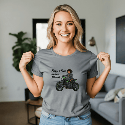 Fierce and Free on Two Wheels Women’s Biker T-Shirt – Heavyweight Gildan® 5000 Crewneck