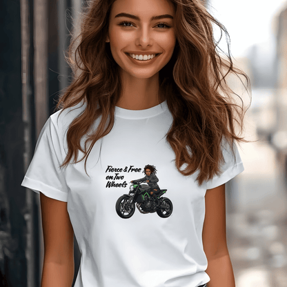 Fierce and Free on Two Wheels Women’s Biker T-Shirt – Heavyweight Gildan® 5000 Crewneck