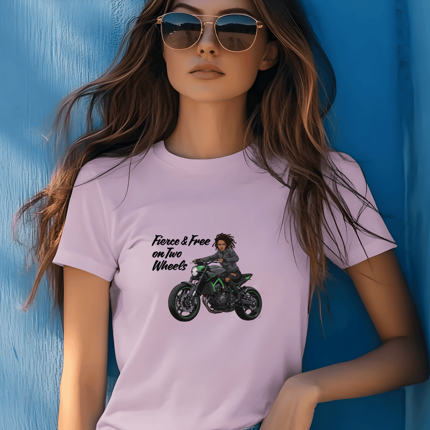 Fierce and Free on Two Wheels Women’s Biker T-Shirt – Heavyweight Gildan® 5000 Crewneck