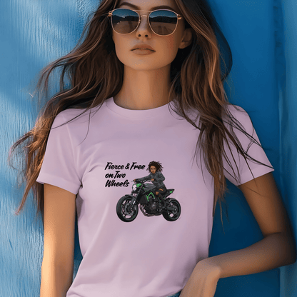 Fierce and Free on Two Wheels Women’s Biker T-Shirt – Heavyweight Gildan® 5000 Crewneck
