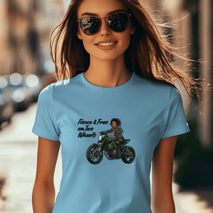 Fierce and Free on Two Wheels Women’s Biker T-Shirt – Heavyweight Gildan® 5000 Crewneck