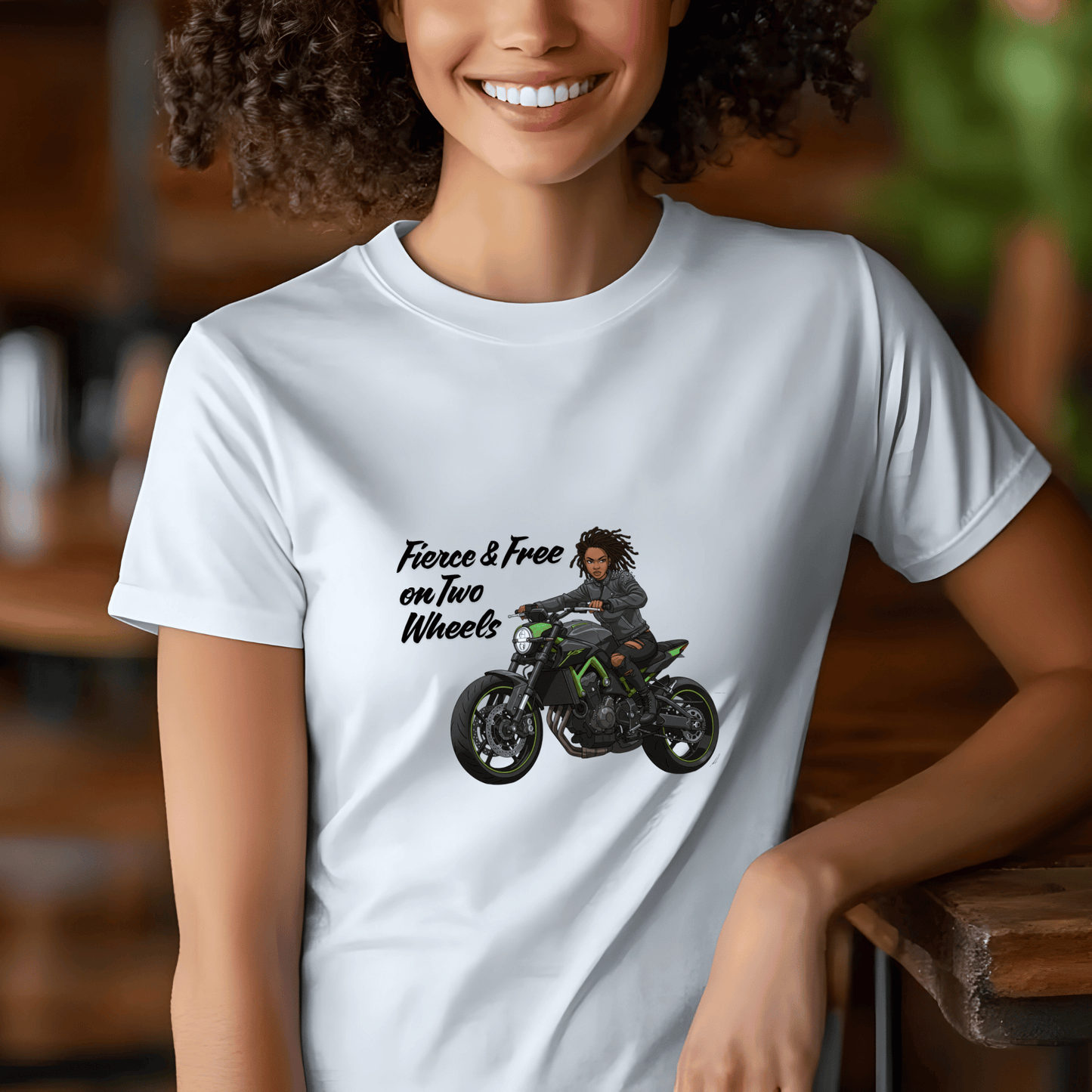 Fierce and Free on Two Wheels Women’s Biker T-Shirt – Heavyweight Gildan® 5000 Crewneck