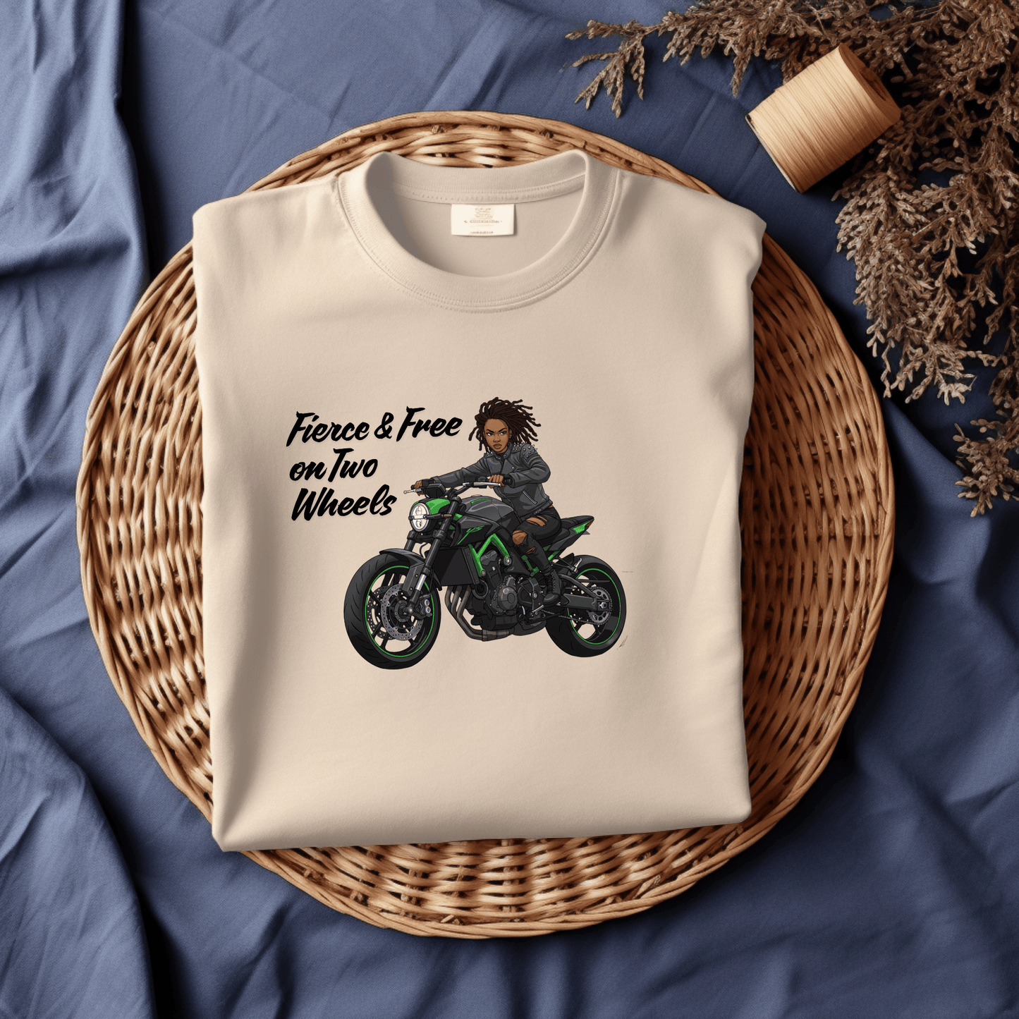 Fierce and Free on Two Wheels Women’s Biker T-Shirt – Heavyweight Gildan® 5000 Crewneck