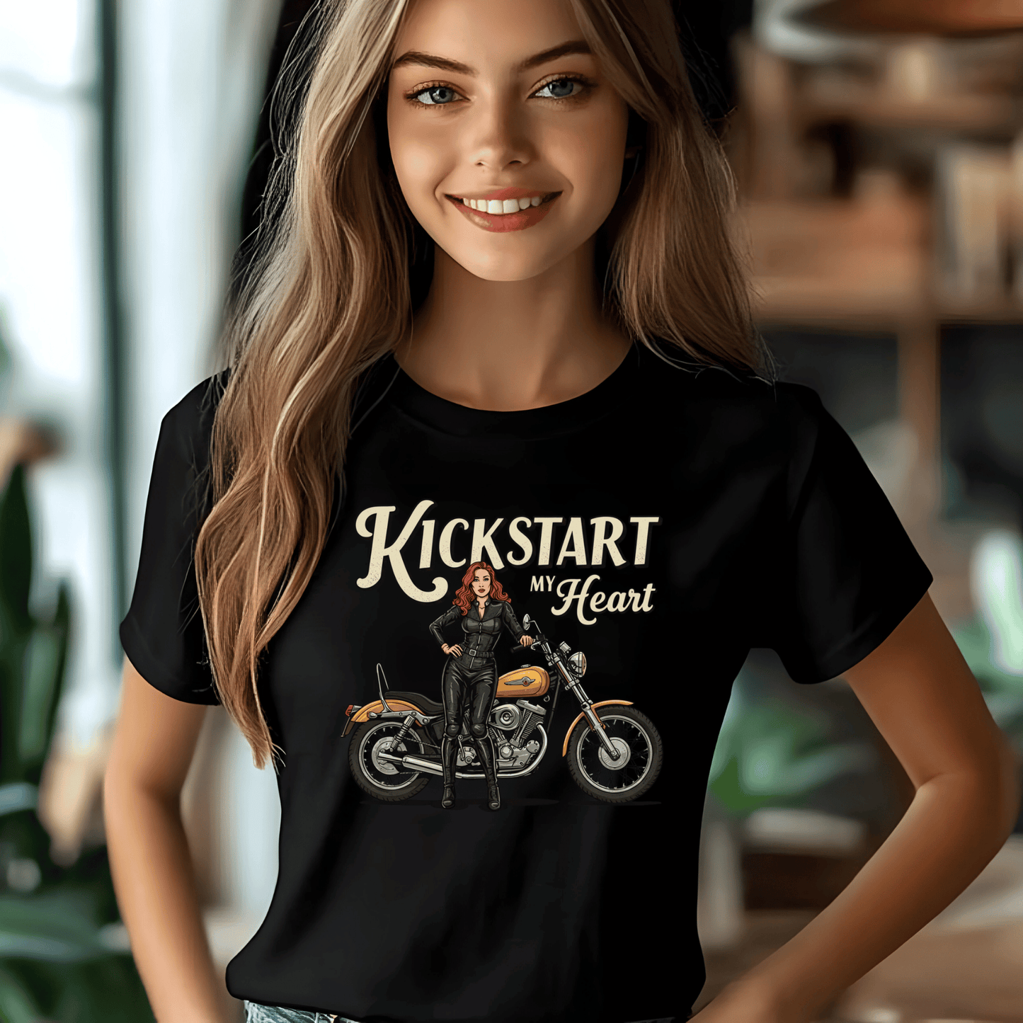 Kickstart My Heart Women’s Biker T-Shirt – Heavyweight Gildan® 5000 Crewneck