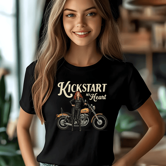 Kickstart My Heart Women’s Biker T-Shirt – Heavyweight Gildan® 5000 Crewneck