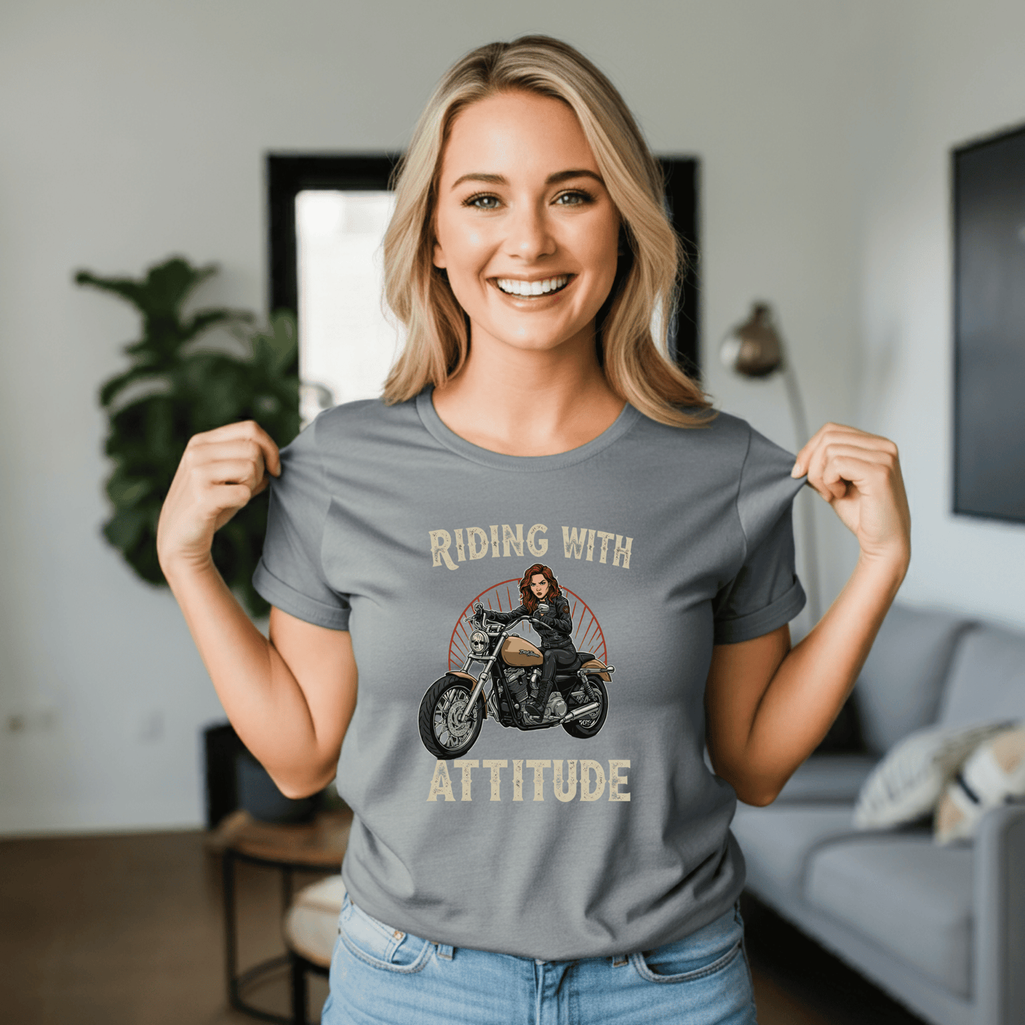 Riding With Attitude Women’s Biker T-Shirt – Heavyweight Gildan® 5000 Crewneck