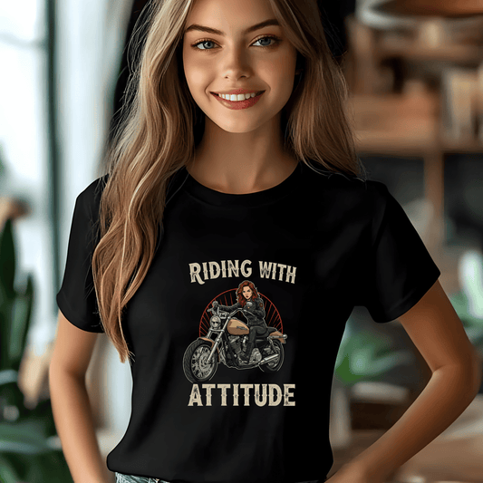 Riding With Attitude Women’s Biker T-Shirt – Heavyweight Gildan® 5000 Crewneck
