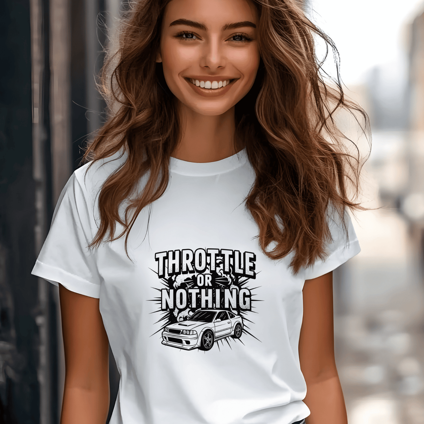 Throttle or Nothing Women’s Biker T-Shirt – Heavyweight Gildan® 5000 Crewneck