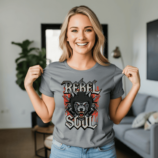 Rebel Soul Women’s Biker T-Shirt – Heavyweight Gildan® 5000 Crewneck