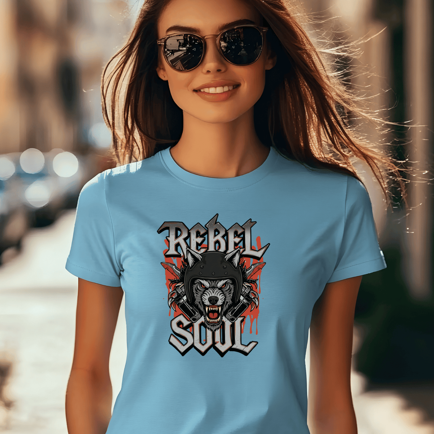 Rebel Soul Women’s Biker T-Shirt – Heavyweight Gildan® 5000 Crewneck