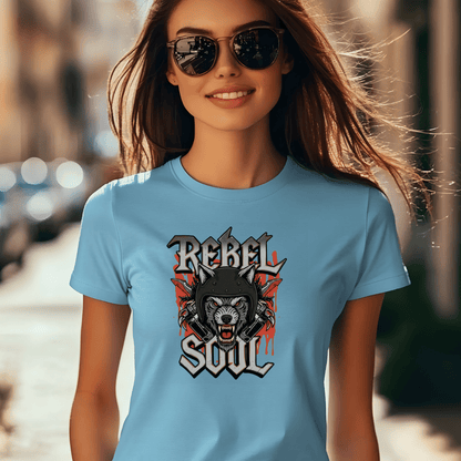Rebel Soul Women’s Biker T-Shirt – Heavyweight Gildan® 5000 Crewneck