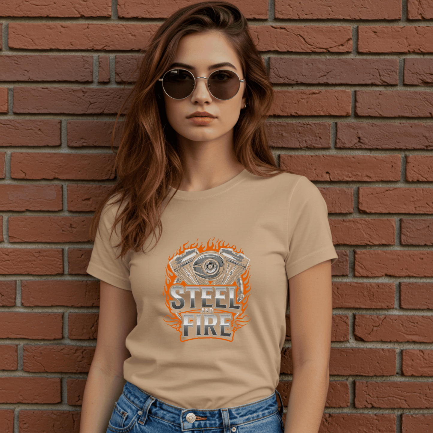 Steel Fire Women’s Biker T-Shirt – Heavyweight Gildan® 5000 Crewneck