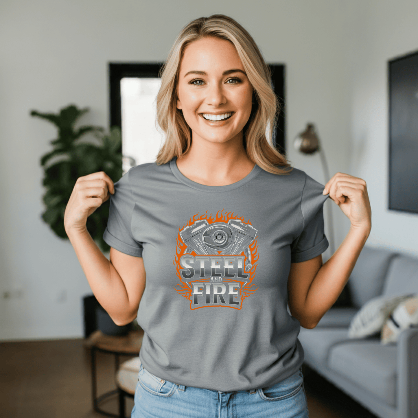 Steel Fire Women’s Biker T-Shirt – Heavyweight Gildan® 5000 Crewneck