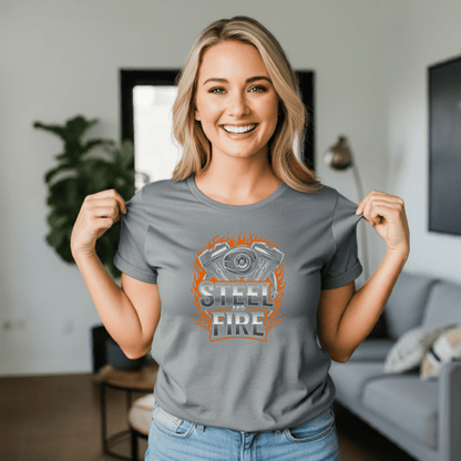 Steel Fire Women’s Biker T-Shirt – Heavyweight Gildan® 5000 Crewneck