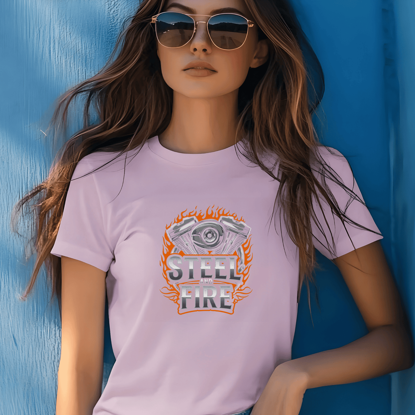 Steel Fire Women’s Biker T-Shirt – Heavyweight Gildan® 5000 Crewneck