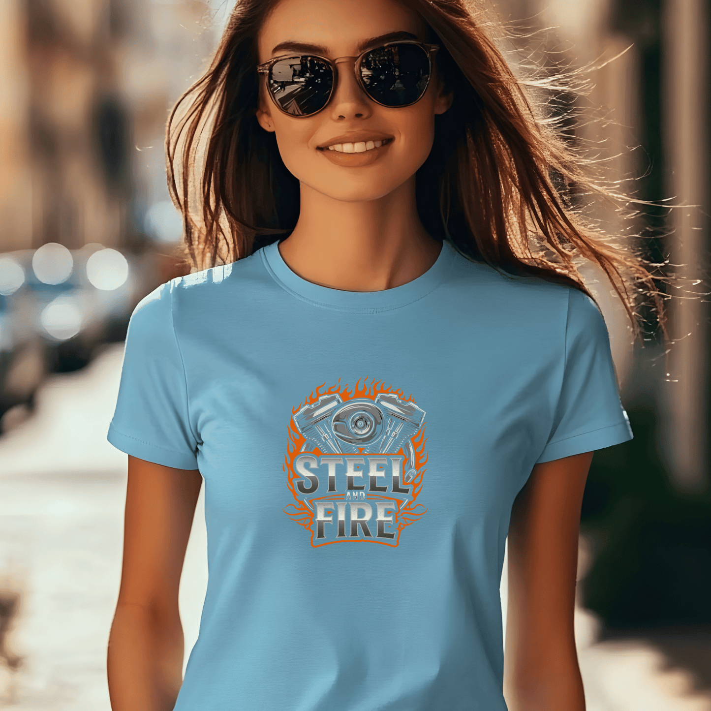 Steel Fire Women’s Biker T-Shirt – Heavyweight Gildan® 5000 Crewneck