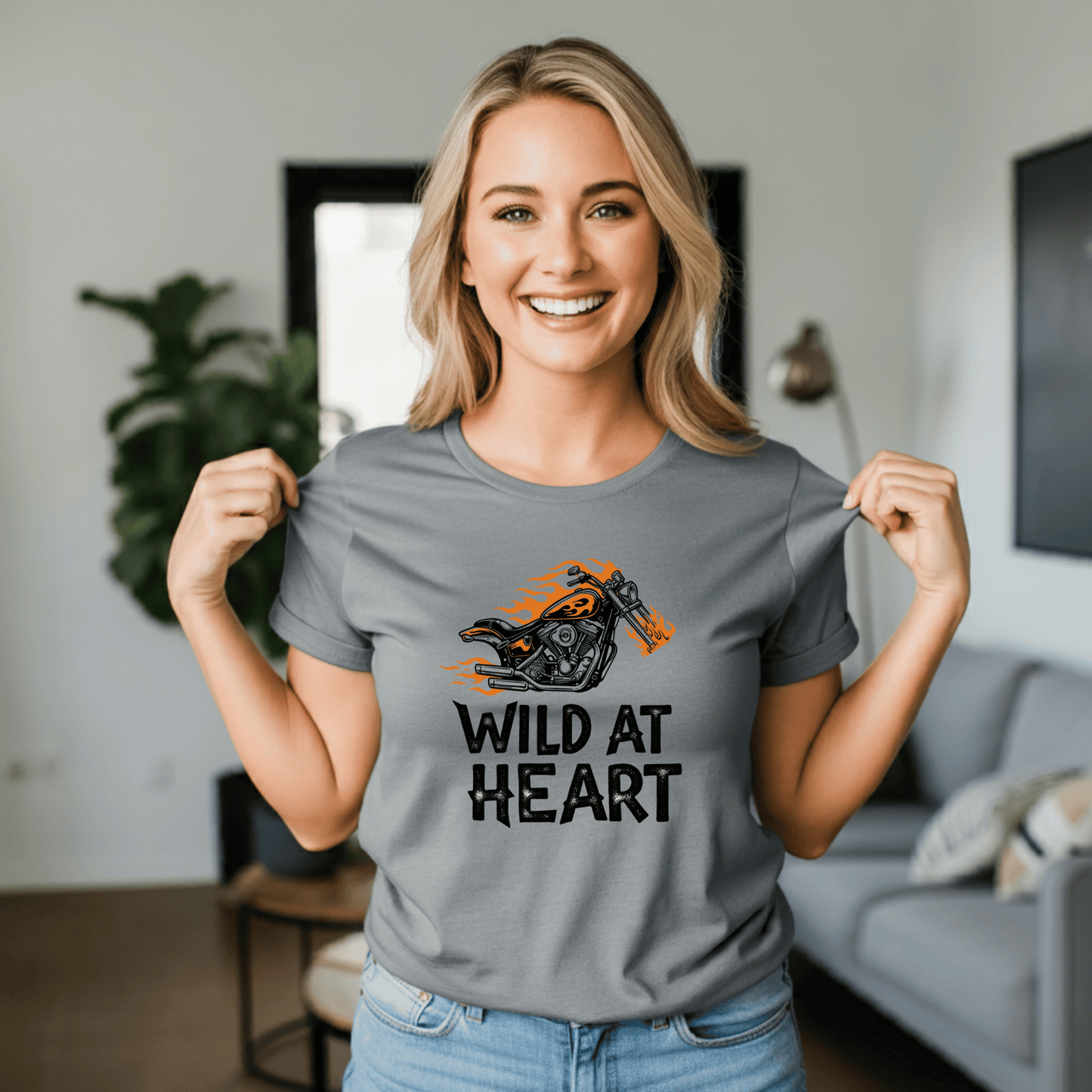 Wild At Heart Women’s Biker T-Shirt – Heavyweight Gildan® 5000 Crewneck