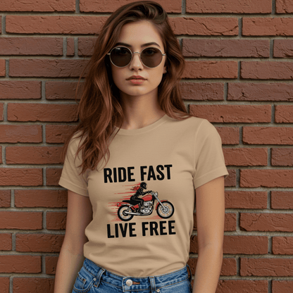 Ride Fast Live Free Women’s Biker T-Shirt – Heavyweight Gildan® 5000