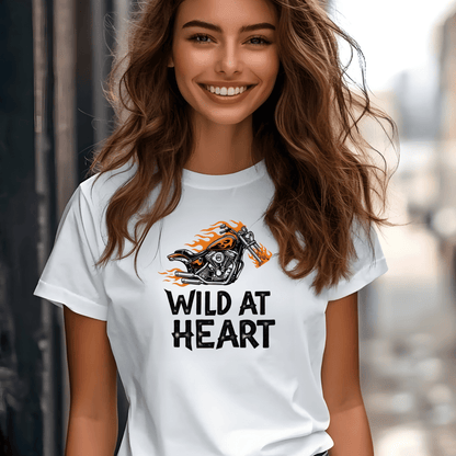 Wild At Heart Women’s Biker T-Shirt – Heavyweight Gildan® 5000 Crewneck