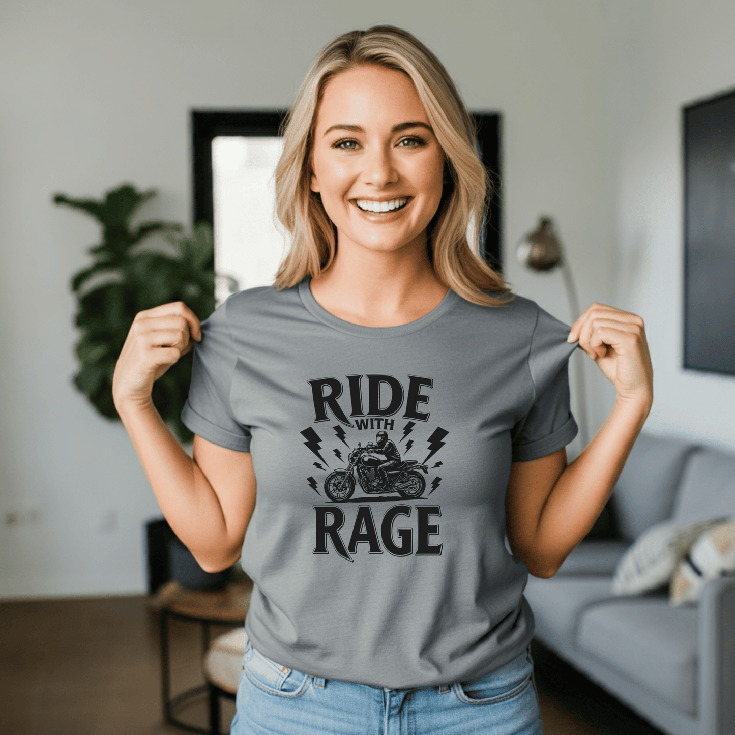 Ride With Rage Women’s Biker T-Shirt – Heavyweight Gildan® 5000 Crewneck