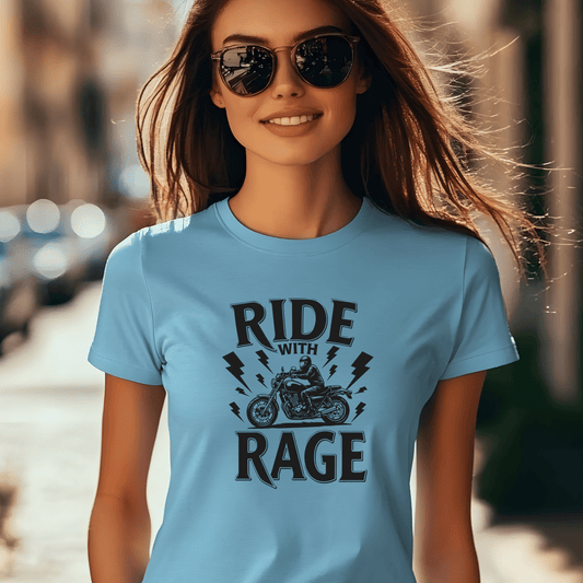 Ride With Rage Women’s Biker T-Shirt – Heavyweight Gildan® 5000 Crewneck