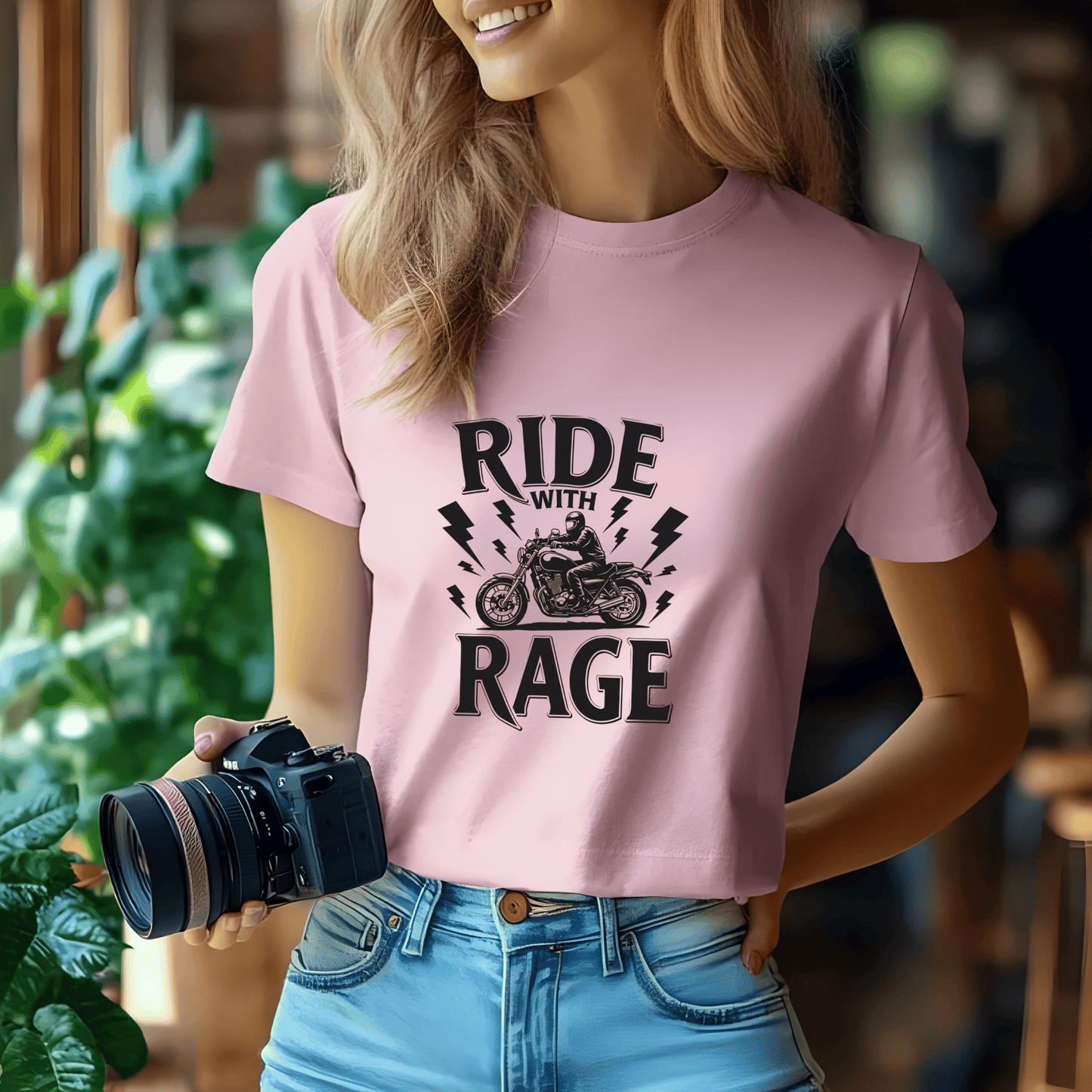 Ride With Rage Women’s Biker T-Shirt – Heavyweight Gildan® 5000 Crewneck