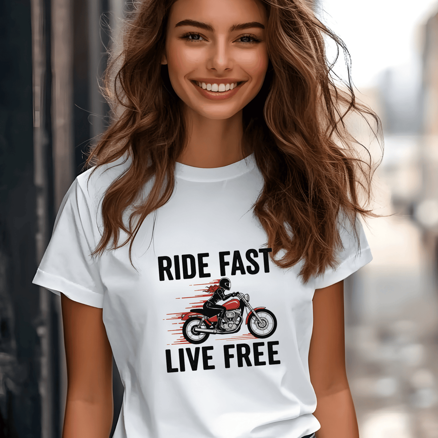 Ride Fast Live Free Women’s Biker T-Shirt – Heavyweight Gildan® 5000