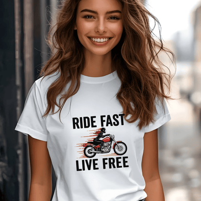Ride Fast Live Free Women’s Biker T-Shirt – Heavyweight Gildan® 5000