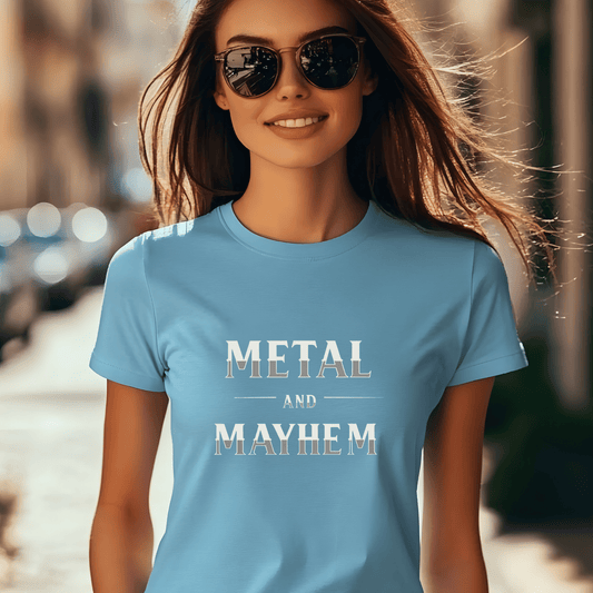Metal and Mayhem Women’s Biker T-Shirt – Heavyweight Gildan® 5000 Crewneck