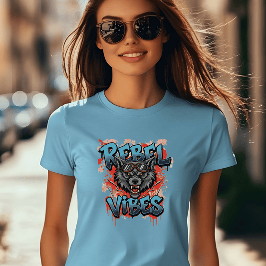 Rebel Vibes Women’s Biker T-Shirt – Heavyweight Gildan® 5000 Crewneck