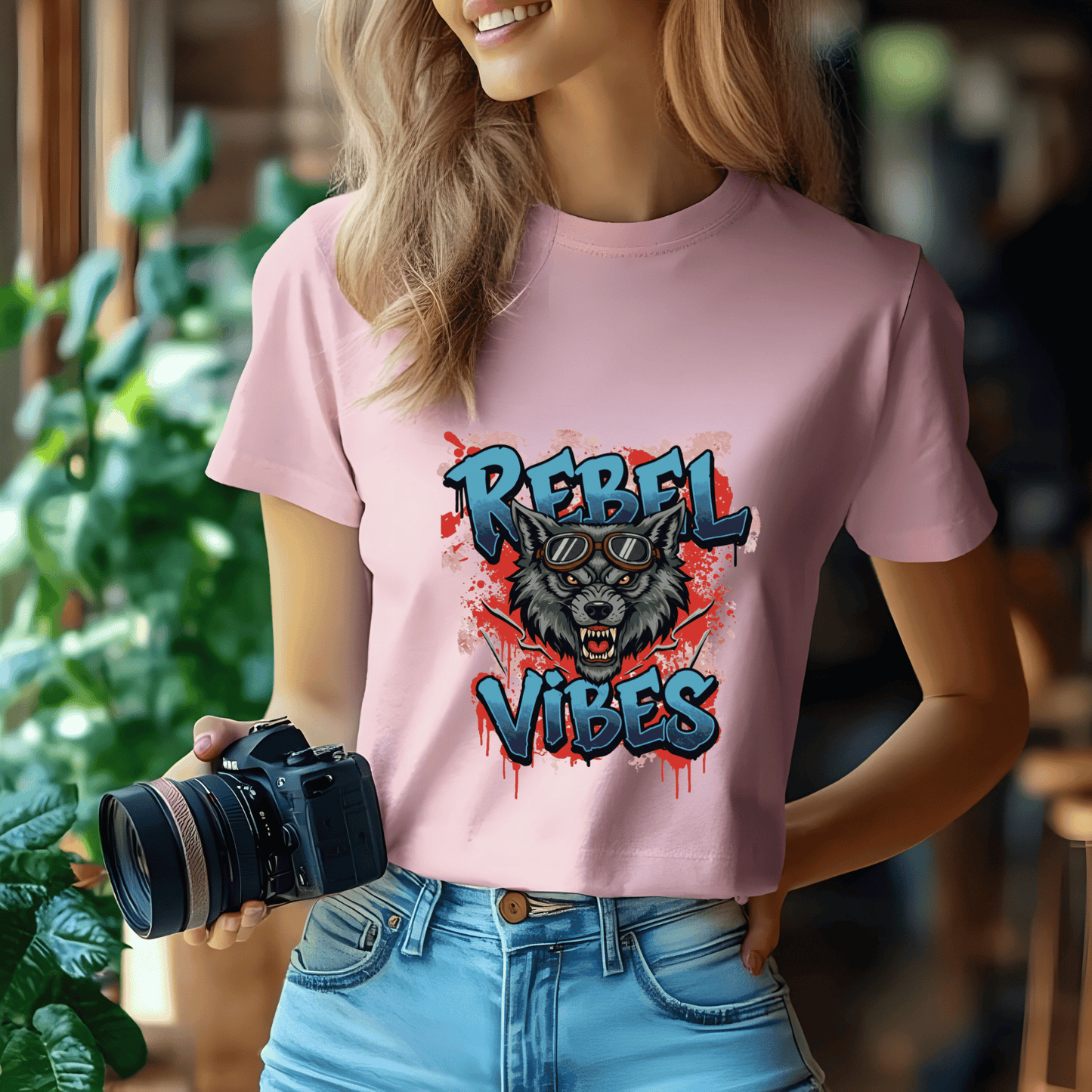 Rebel Vibes Women’s Biker T-Shirt – Heavyweight Gildan® 5000 Crewneck