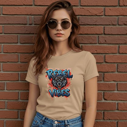 Rebel Vibes Women’s Biker T-Shirt – Heavyweight Gildan® 5000 Crewneck
