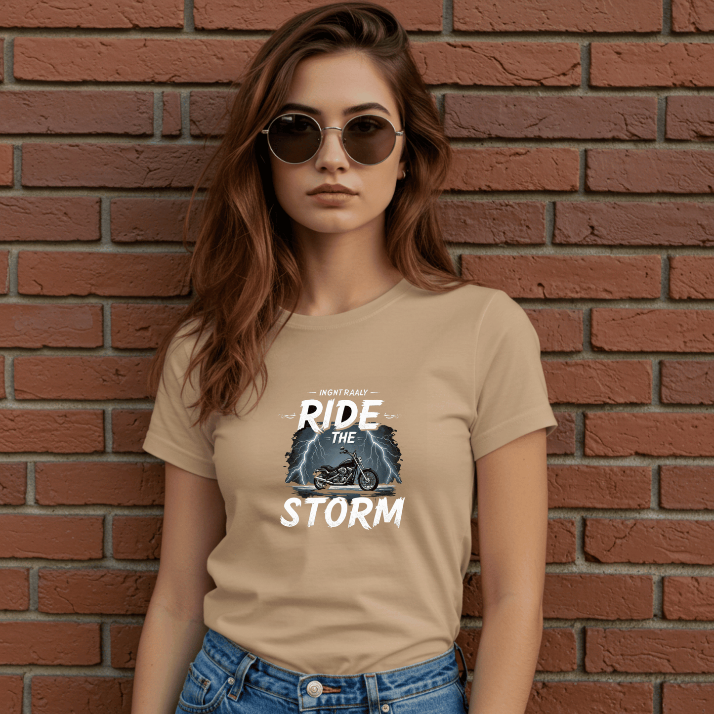 Ride the Storm Women’s Biker T-Shirt – Heavyweight Gildan® 5000 Crewneck