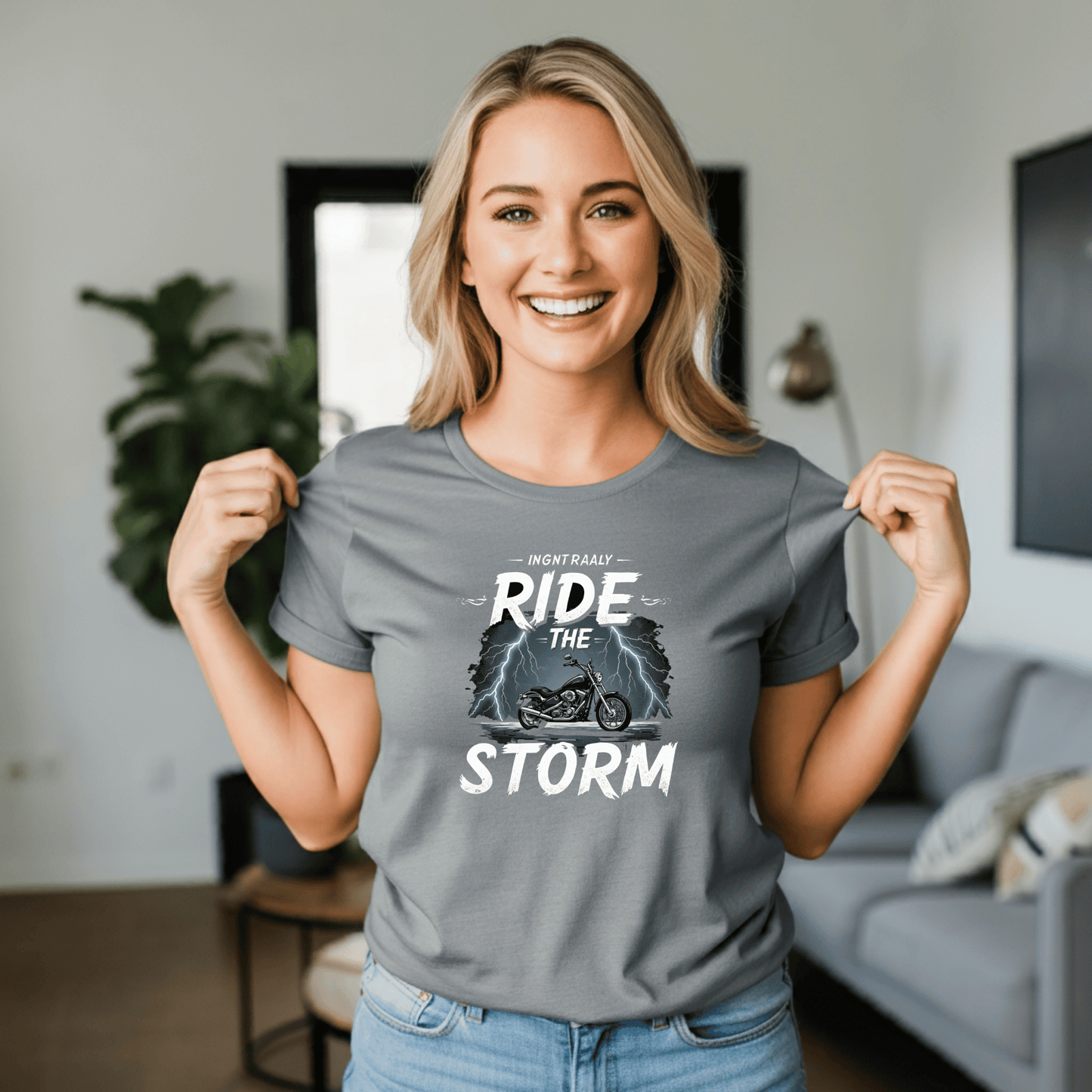 Ride the Storm Women’s Biker T-Shirt – Heavyweight Gildan® 5000 Crewneck