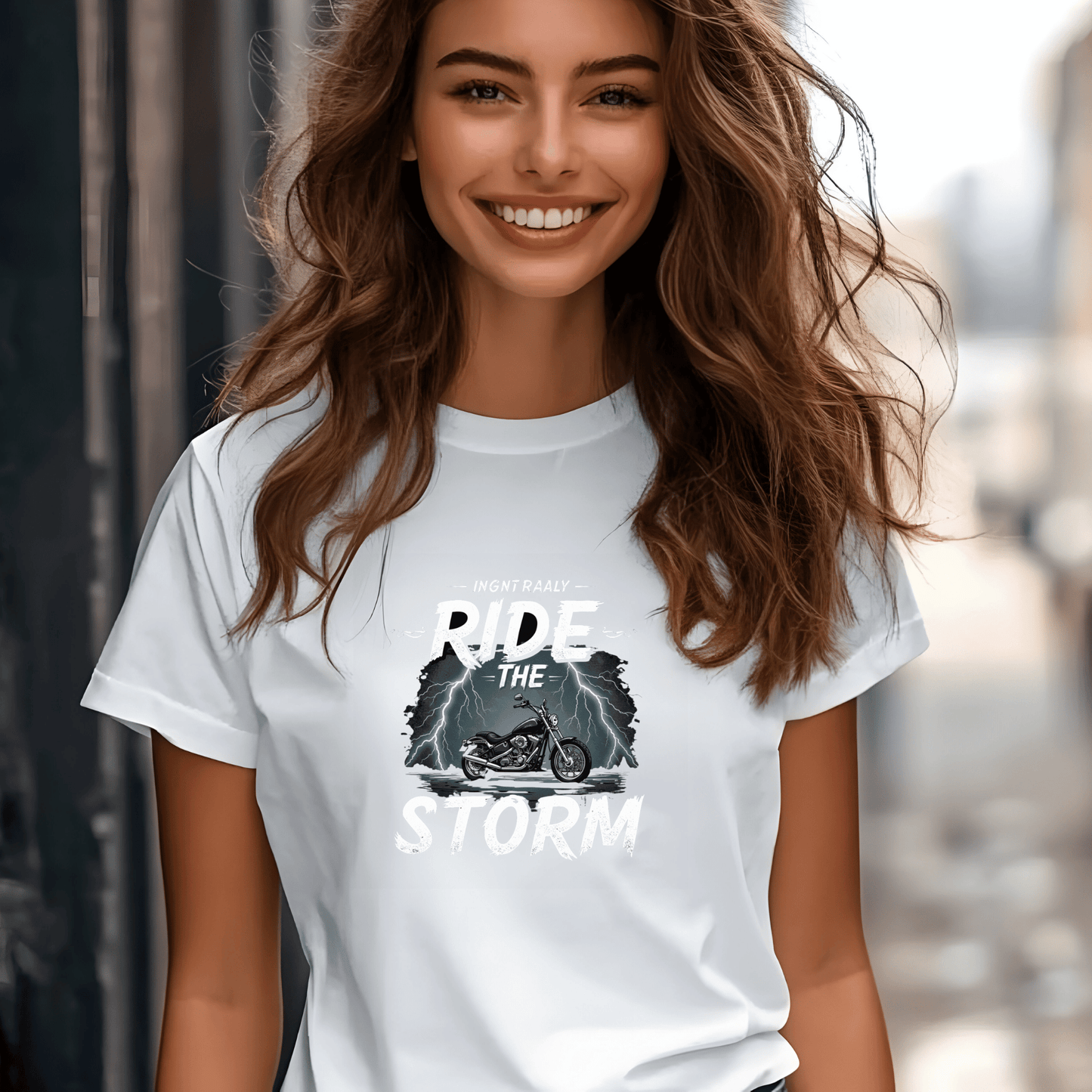 Ride the Storm Women’s Biker T-Shirt – Heavyweight Gildan® 5000 Crewneck