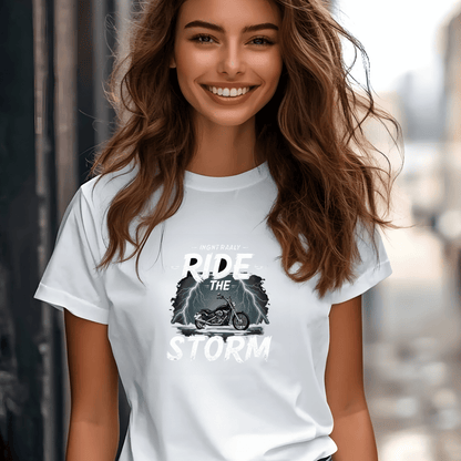 Ride the Storm Women’s Biker T-Shirt – Heavyweight Gildan® 5000 Crewneck