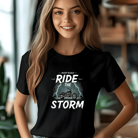 Ride the Storm Women’s Biker T-Shirt – Heavyweight Gildan® 5000 Crewneck