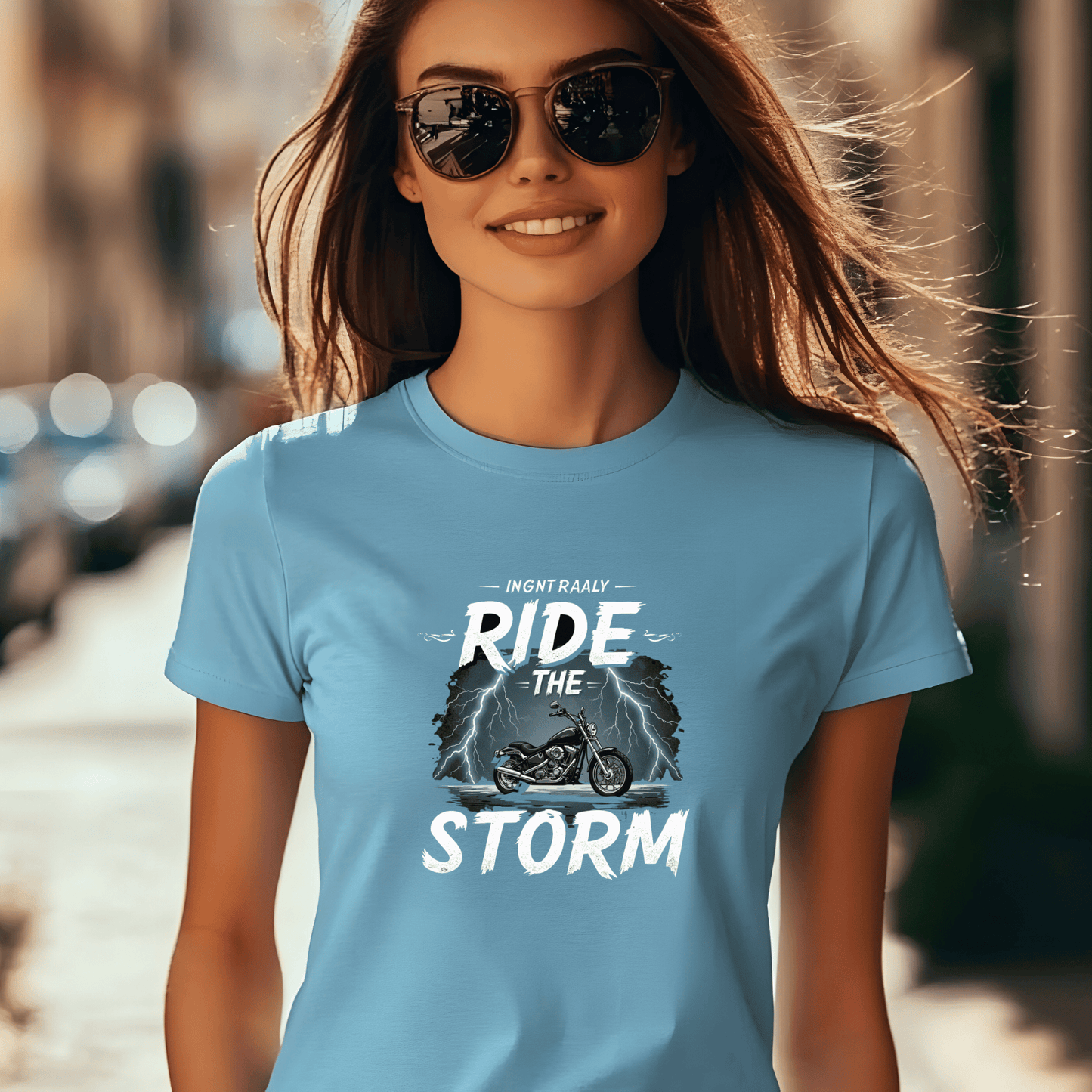Ride the Storm Women’s Biker T-Shirt – Heavyweight Gildan® 5000 Crewneck