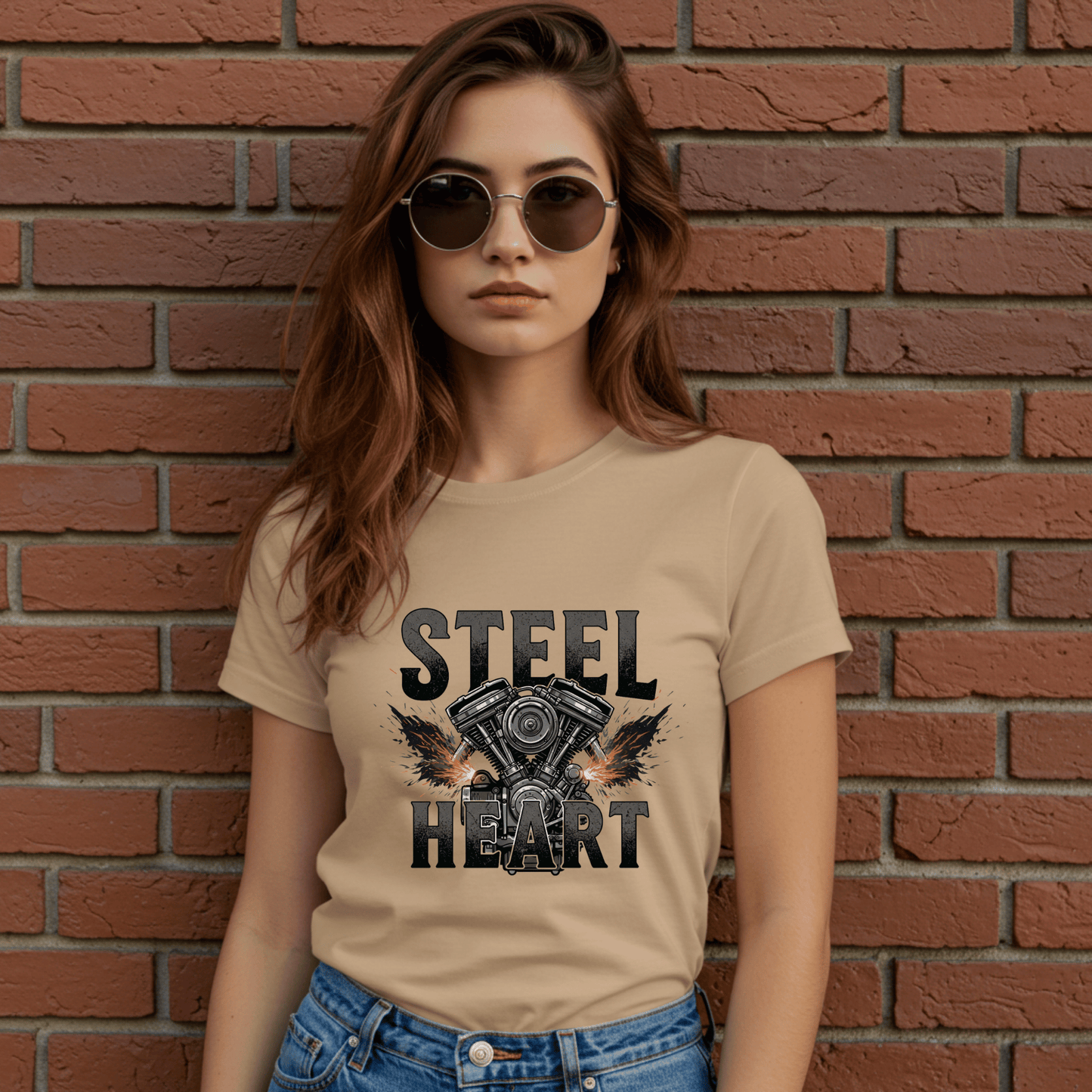Steel Heart Women’s Biker T-Shirt – Heavyweight Gildan® 5000 Crewneck