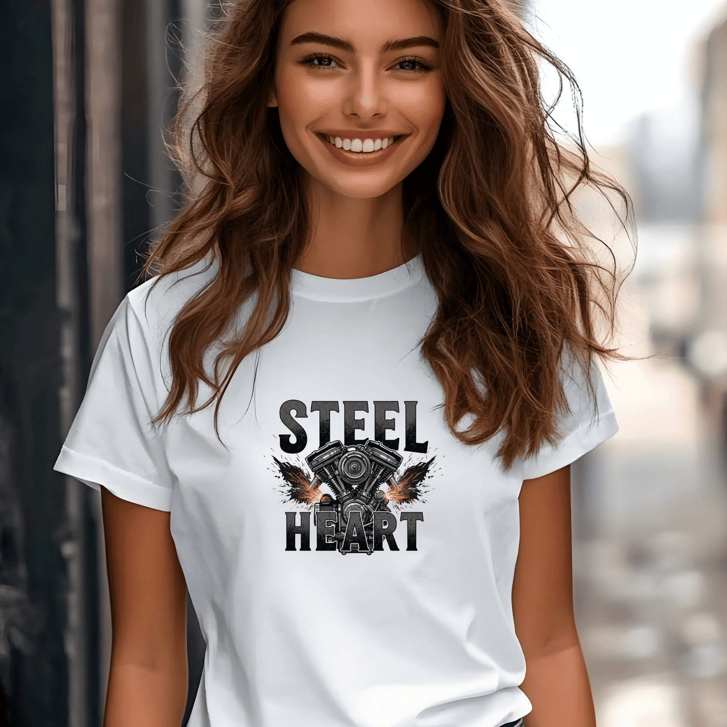 Steel Heart Women’s Biker T-Shirt – Heavyweight Gildan® 5000 Crewneck