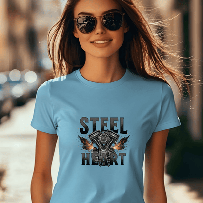 Steel Heart Women’s Biker T-Shirt – Heavyweight Gildan® 5000 Crewneck