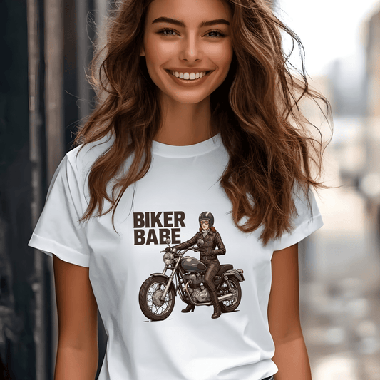 Biker Babe Women’s Motorcycle T-Shirt – Heavyweight Gildan® 5000 Crewneck