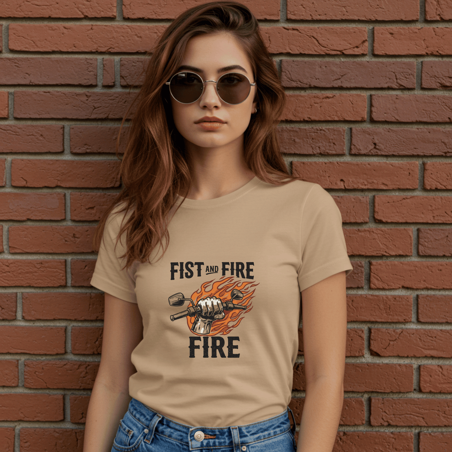 Fist and Fire Women’s Biker T-Shirt – Heavyweight Gildan® 5000 Crewneck