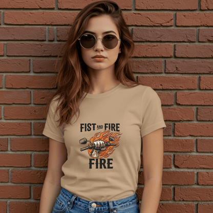 Fist and Fire Women’s Biker T-Shirt – Heavyweight Gildan® 5000 Crewneck