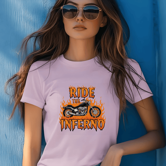 Ride the Inferno Women’s Biker T-Shirt – Heavyweight Gildan® 5000 Crewneck