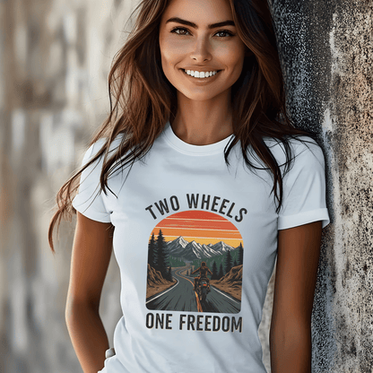 Two Wheels, One Freedom Women’s Biker T-Shirt – Heavyweight Gildan® 5000 Crewneck