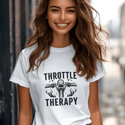 Throttle Therapy Women’s Biker T-Shirt – Heavyweight Gildan® 5000 Crewneck