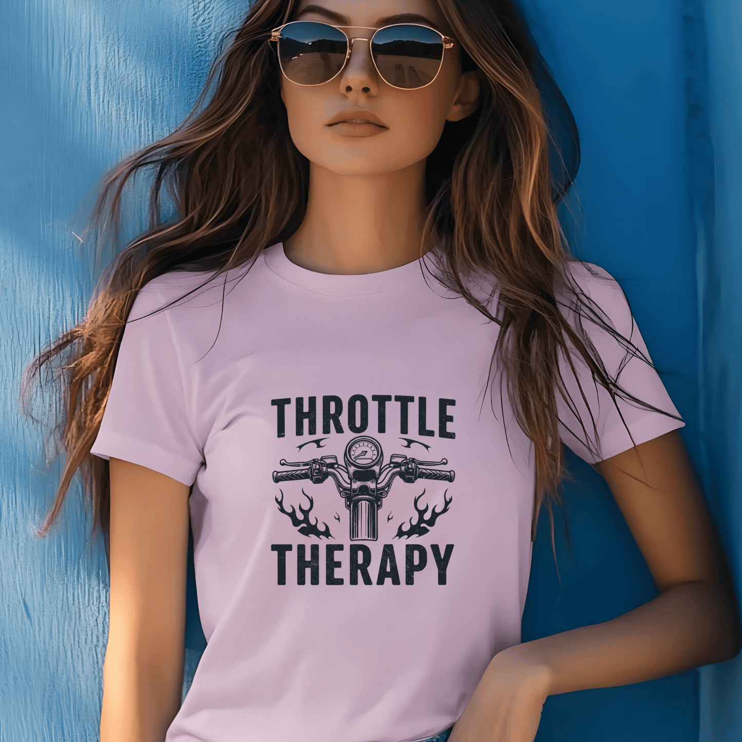 Throttle Therapy Women’s Biker T-Shirt – Heavyweight Gildan® 5000 Crewneck