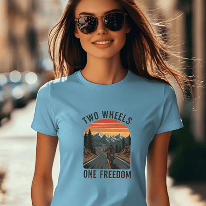 Two Wheels, One Freedom Women’s Biker T-Shirt – Heavyweight Gildan® 5000 Crewneck